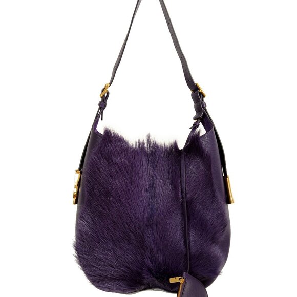 Burberry Women's "Medium Chess" Textured Leather & Fur Handbag Shoulder Bag - Picture 1 of 10
